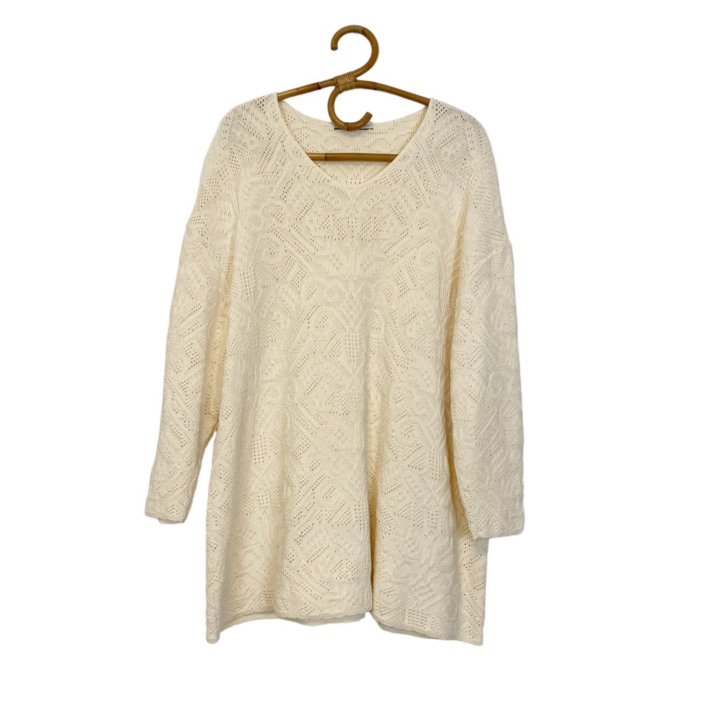 Vintage | Oversized Cream Long Knit Sweater